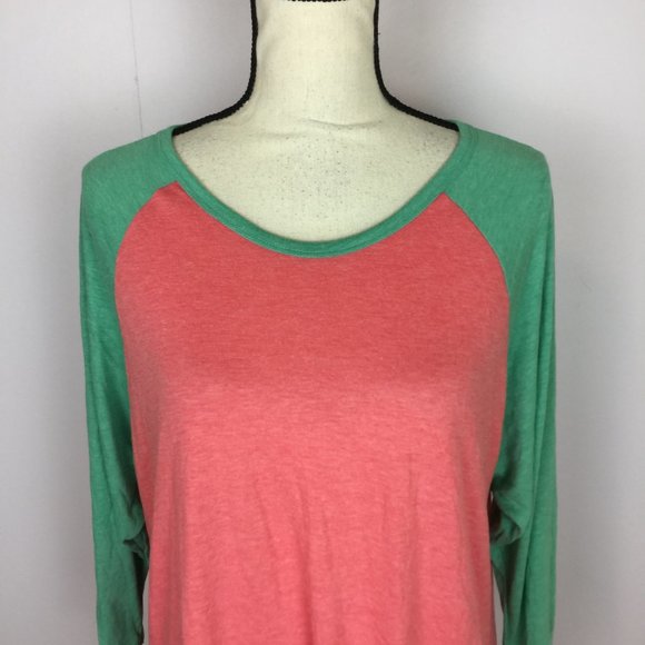 New! LuLaRoe Randy Raglan Sleeve Pullover T-shirt 2XL XXL Womans Green Peach - Picture 3 of 12